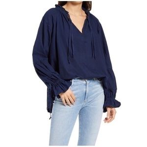 Free People Denim Tie Neck Top